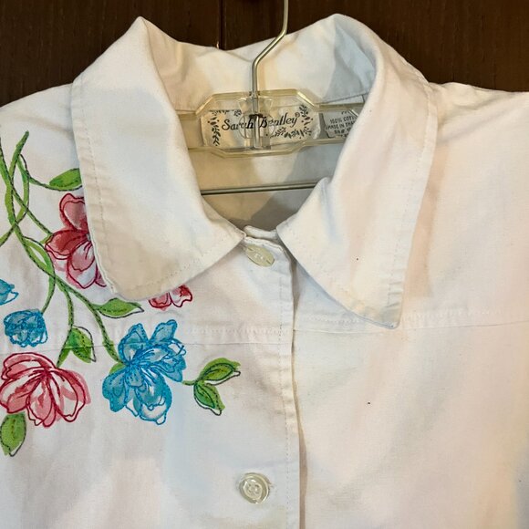 Sarah Bentley Embroidered Floral Shirt Jacket Women’s White Button Size M Vtg‎ - Picture 4 of 7